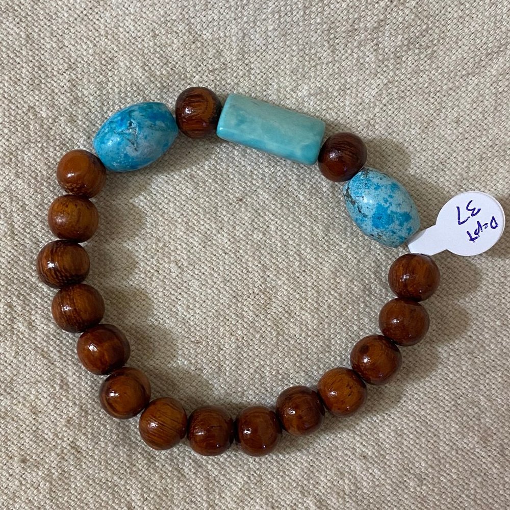 Koa Wood and Turquoise Bead Bracelet